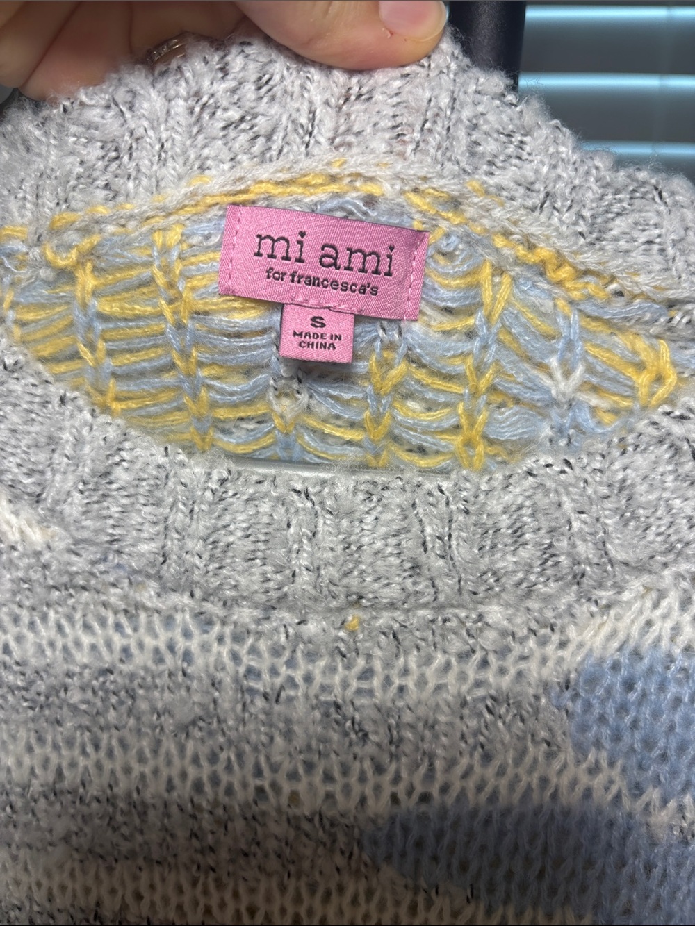 Francesca's Collections Light Gray, Blue & Yellow Floral Stripe Sweater - Picture 3 of 4
